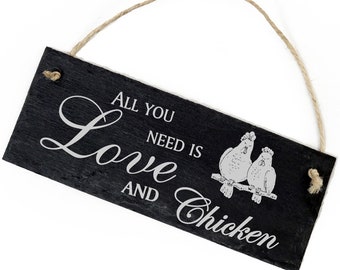 Slate Decoration Chicken Shield 22 x 8 cm - Tout ce dont vous avez besoin est l’amour et le poulet