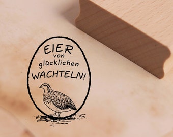 Sello para huevos con codornices felices. • Sello con motivo de codorniz • Aprox. 28 x 38 mm • Sello de madera para huevos • Cartón de huevos, granjero, huevos de codorniz, orgánico