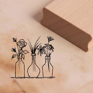 Motif Stamp 3 Flower Vases Stamp Rose Flower 48 x 46 mm - Wooden Stamp Scrapbooking Embossing Stamps Crafts Gift Mother&#39;s Day Birthday