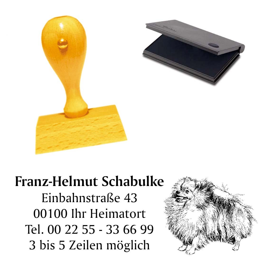 Stempel « ZWERGSPITZ » Adressenstempel Motiv kleiner Hund Spitz Pomeranian dog 