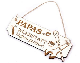 Schild Papas Werkstatt • Türschild Werkzeug Hammer • ca. 20 x 8,5 cm • Dekoschild Garage Deko KFZ • Geschenk Papa Vater Vatertag Geburtstag