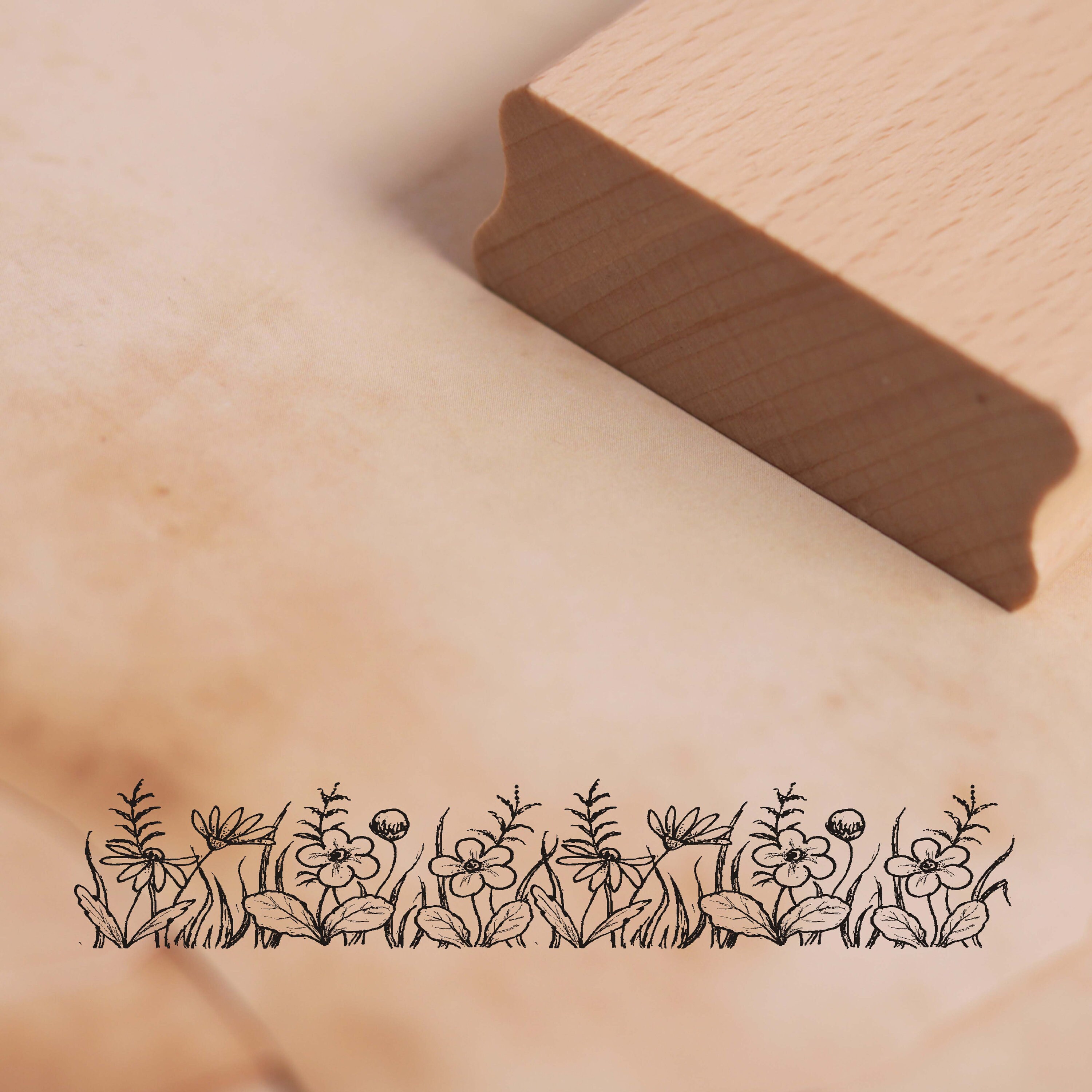 Stamp border spring summer meadow flowers - approx. 98 x 18 mm - Scrapbooking wooden stamp embossing motif stamp - flower meadow nature plants