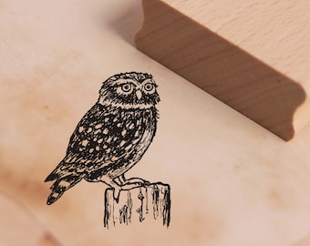 Stamp Stone Owl - Motif Stamp Approx. 38 x 47 mm - Scrapbooking Wood Stamp Embossing - Gift Bird Owl Owl Uhu Nursery School Forest