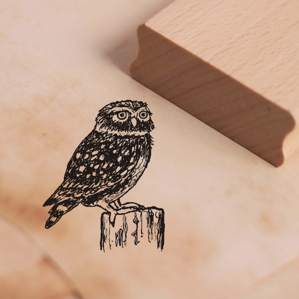 Stamp Stone Owl - Motif Stamp Approx. 38 x 47 mm - Scrapbooking Wood Stamp Embossing - Gift Bird Owl Owl Uhu Nursery School Forest