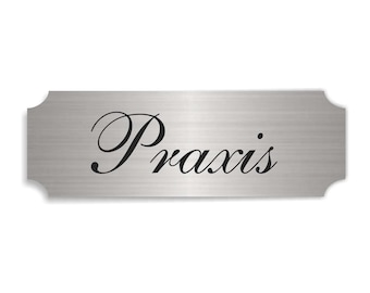 Self-adhesive shield in aluminium look "PRAXIS" silver door sign decoration sign for doctor dentist therapist naturopath physiotherapist