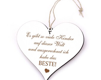 Schild Herz Spruch BESTE KINDER der Welt - Herzschild 13 x 12 cm Dekoschild Türschild graviert - Geschenk Familie Kind Kinderzimmer Danke