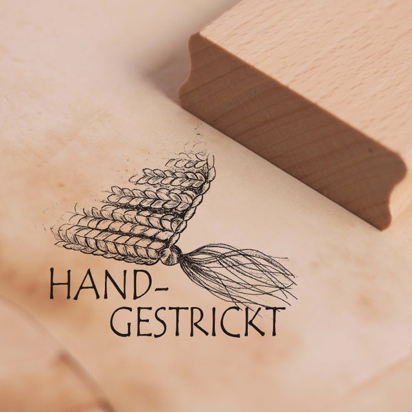 Stempel Handgestrickt Schal - Motivstempel ca. 38 x 28 mm - Scrapbooking Holzstempel - Geschenk Stricken Handarbeit Strick handmade Fransen