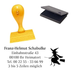 Wooden stamp flying witch on bhison - stamp incl. stamp cushion approx. 50 x 30 mm