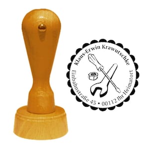 Address stamps &quot; TOOL » with personal address and motif - stamp wood stamp name fitter repair car craftsman workshop