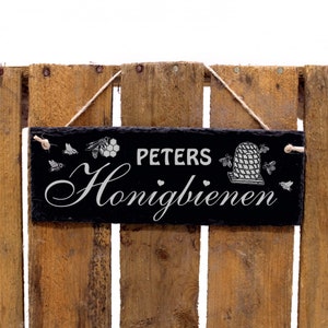 Honey bees personalized with name - beekeeper sign slate engraving bee colony beehive bees - 22 x 8 cm - gift beekeeping beekeeper