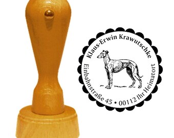 Dirección Sello Perro "GREYHOUND 01" con dirección personal y motivo - Sello Sello Sello de Madera Perro Raza Greyhound Raza de Perro Raza de Perro