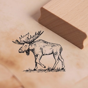 Motivo Timbro Moose in Nature Stamp 48 x 38 mm - Francobollo in legno Scrapbooking Timbro in rilievo Timbro animale North Canada Scandinavia Finlandia
