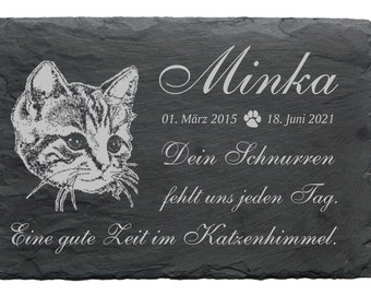 Plaque commémorative chat de maison avec nom et date • 22 x 16 cm motif de gravure avec inscription • pierre tombale animal pierre tombale tombe d'animal cimetière funéraire tombe chat