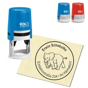 Stamp address stamp personalized - running elephant - round ∅ 40 mm