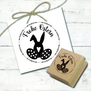 Motivstempel Frohe Ostern - Osterhase Herz Osterhasenkopf und Eier Stempel 48x48mm - Holzstempel Scrapbooking Embossing Osterstempel Kinder