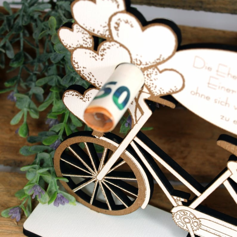 Wedding money gift tandem with heart balloons - incl. names - sign for money voucher gift certificate wedding gift love marriage image 3