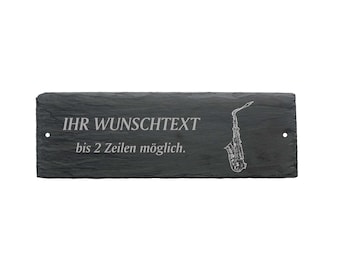 Wetterfestes Türschild « SAXOFON » mit Wunschtext oder Name - ca. 22 x 8 x 0,5 cm Schild Namensschild Musiker Musik Instrument Saxophon Jazz