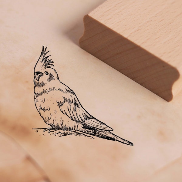 Motif Stamp Cockatiel Stamp 38 x 38 mm - Wooden Stamp Scrapbooking Embossing Crafts Stamps - Gift Bird Parakeet Parrot Cockatoo