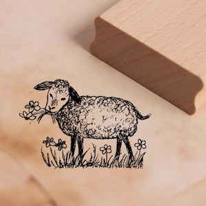 Motivo Timbro Pecora sul Prato Fiore Francobollo 38 x 26 mm - Francobollo in legno Scrapbooking Timbri goffratura Francobolli Artigianato Regalo Primavera Mama Natura