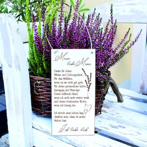 Schild mit Spruch Meine liebe Mama - mit Herz und Gräser Motiv - Türschild Vintage Dekoschild 10 x 20 cm - Geschenk Mama Dankeschön Danke