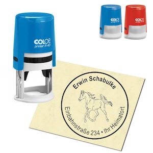 Stempel adresowy personalizowany - Koń czystej krwi arabskiej - okrągły ∅ 40 mm