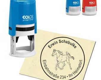 Stempel Adressstempel personalisiert - Vollblutaraber Arabian Horse Pferd - rund ∅ 40mm