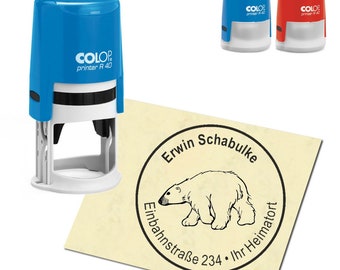 Stamp Address stamp personalized - drawn polar bear - about ∅ 40 mm