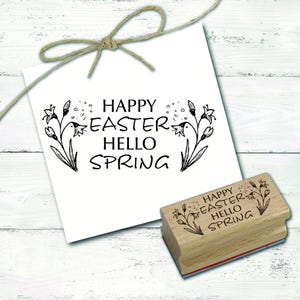 Timbro con motivi Buona Pasqua - Ciao fiori primaverili - Timbro primaverile in legno 68 x 28 mm - Scrapbooking Stamping Crafts DIY Gift School