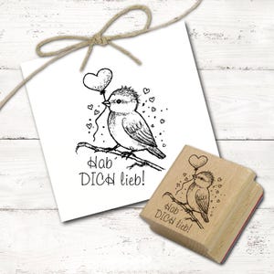 Carimbo motivo eu te amo - pássaro com corações - carimbo carimbo de madeira 38 x 48 mm - scrapbooking carimbo artesanato presente amizade amor