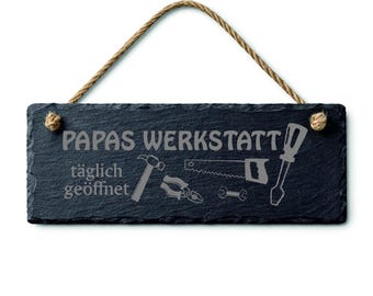 Tabliczka z łupka „Warsztat Taty” | Grawerowana tabliczka łupkowa | Prezent dla Taty | Dekoracja warsztatu | Prezent na Dzień Ojca | 22 x 8 cm