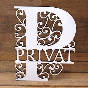 Letrero autoadhesivo Privado / P - Letrero de puerta vintage con adornos • 15 x 19 cm • Signo Shabby Hotel Clinic Administración Oficina Práctica