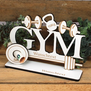 Geldgeschenk Gym mit Hantel und Kettlebell - inkl. Wunschtext - Fitness Schild für Geld Gutschein Gutscheingeschenk Geburtstagsgeschenk
