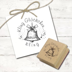 Timbre à motif Sonnerie de cloche Timbre de sonnerie - Timbre en bois 48 mm x 48 mm - Timbre de Noël Noël traditionnel hiver Saint-Nicolas