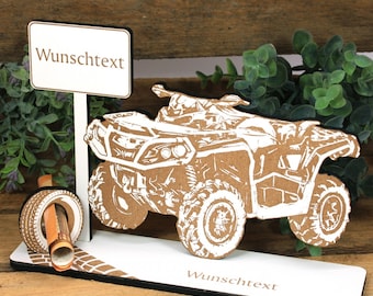 Geldgeschenk Quad mit Reifen - inkl. Wunschtext oder Name - Schild für Geld Gutschein Gutscheingeschenk Geschenkidee Geburtstag 20 x 14 cm