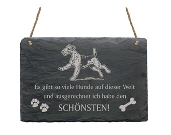 Slate board «AIREDALE TERRIER-Most Beautiful Dog» Dogs Motif Spiring Shield Deco Dog Break Gift Dog Owner Waterside