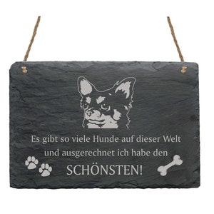Slate afel «CHIHUAHUA LANGHAAR KOPF-Most Beautiful Dog» Dogs Sworsh Shield Decoration Door Break Gift Dog Owner Mexico