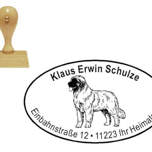 Stamp wooden stamp with motif dog LEONBERGER and address 50 x 30 mm oval