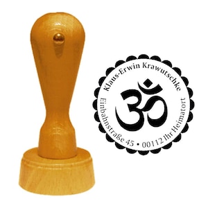 Indirizzo timbro " HINDUISM " con indirizzo personale e motivo - timbro stampa timbro timbro nome religione religione Hindu India religione del mondo Om