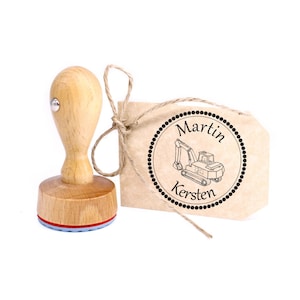 Scavatore per francobolli per bambini - timbro in legno con nome personale Ø 24 mm - timbro con nome motivo timbro insegnante timbro insegnante regalo per la scuola dei bambini