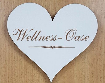 Self-adhesive shield HEART "WELLNESS-OASE" door sign decoration shield decoration beauty spa sauna hotel relaxation bathroom bathroom