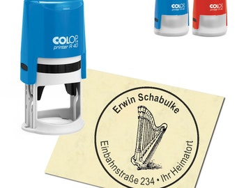 Stempel Adressstempel personalisiert - Harfe - rund ∅ 40mm