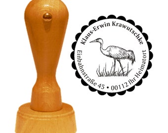 Address Stamp "KRANICH 01" with personal address - Stamp Wood Stamp Motif Stamp Address Stamp Name Bird Nature Conservation Autumn