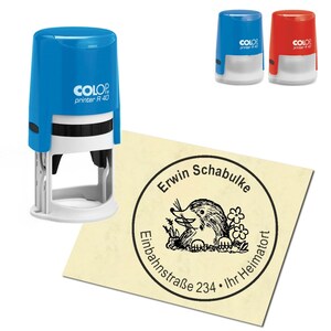 Stamp Address stamp personalized - cute mole - around ∅ 40 mm