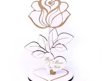 Decoration Display ROSE with Heart Best Mom in the World • 12 x 20 cm • Decoration Shield • Gift Mother's Day Mother's Day Gift Birthday Thank you