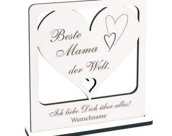Decoration Display Best Mom - I love you above all - incl. Name - Heart Shield 16 x 16 cm - personal gift Mother's Day birthday
