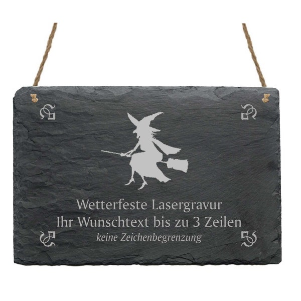Schiefertafel « fliegende HEXE » mit persönlicher Wunschgravur Wunschtext Magie Kräuterhexe Walpurgisnacht Harz Jahreskreisfest Halloween