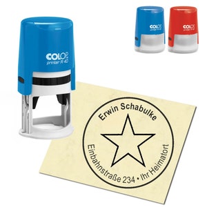 Stamp Address stamp personalized - star - round ∅ 40 mm