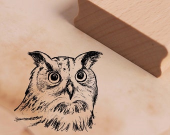 Motif Stamp Owl Face Stamp 48 x 45 mm - Timbre en bois Scrapbooking Embossing - Gift Owl Stamp Bird Night Forest Eagle Owl ForestEr