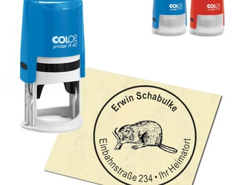Stamp Address stamp personalized - beaver - about ∅ 40 mm