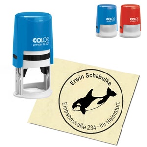 Stamp Address stamp personalized - Orca Killer Whale - round ∅ 40 mm